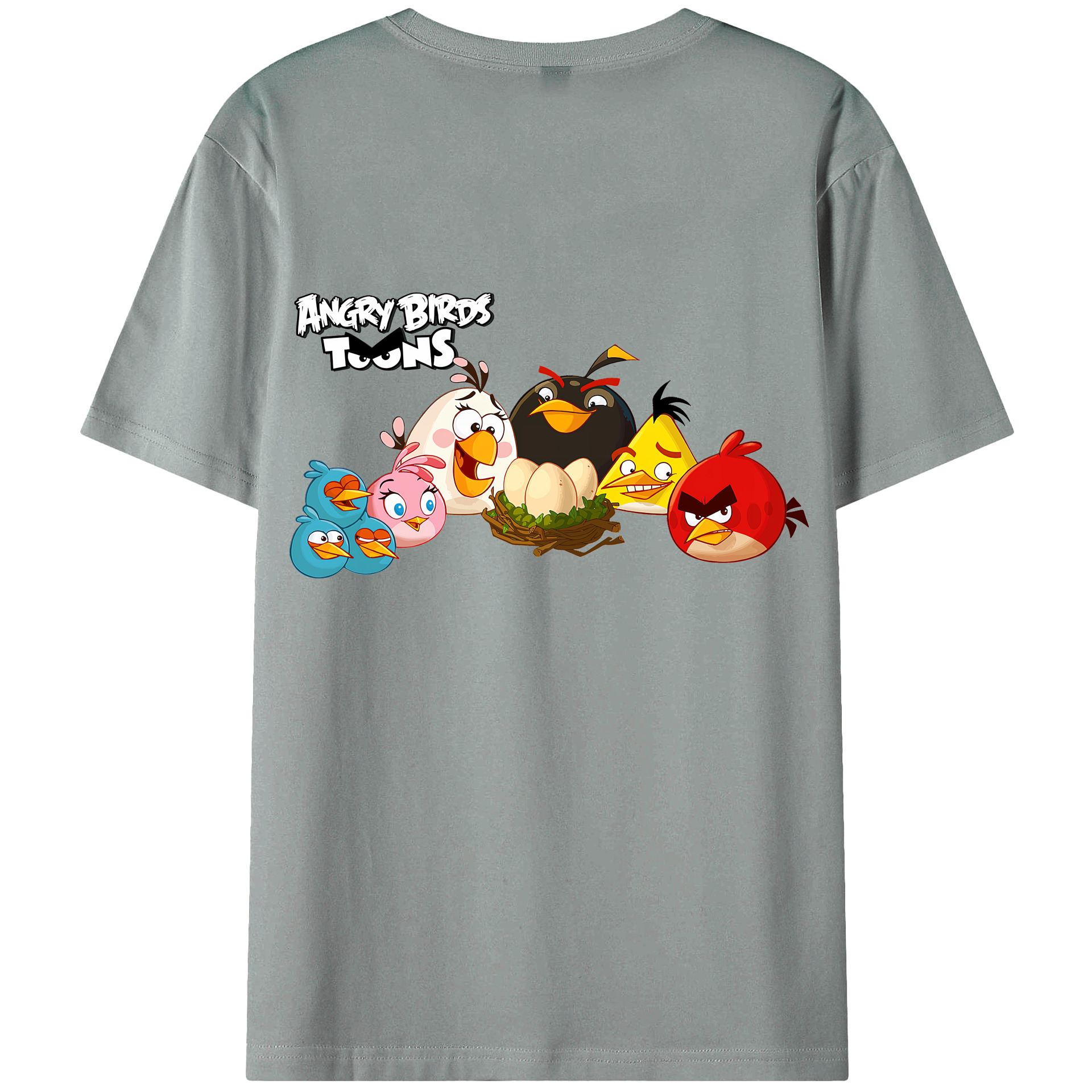 （画像用） Angry Birds アングリーバード 綿100％ メンズ半袖Tシャツ（バックプリント） 通気性